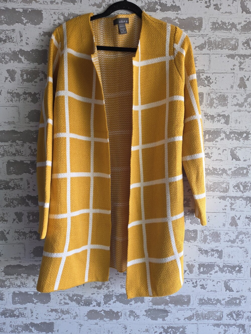 ​Lola B. Yellow Windowpane Grid Cardigan Sweater XL